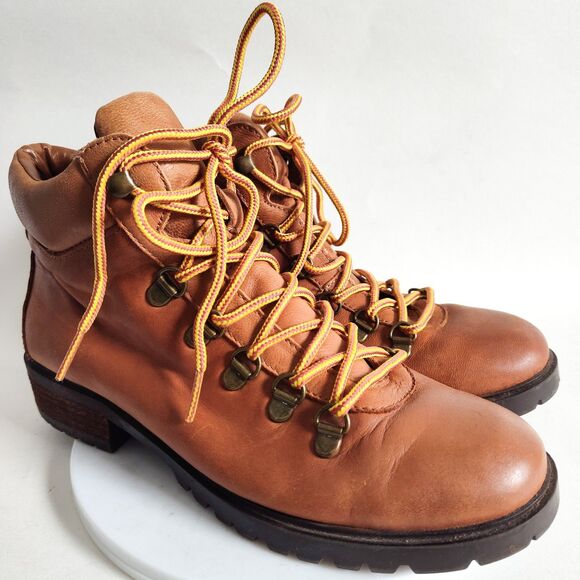 Steve Madden Combat Ankle Boots Lora Camel Tan Lace-Up Military Shoes Zip Size 8 - Picture 1 of 9